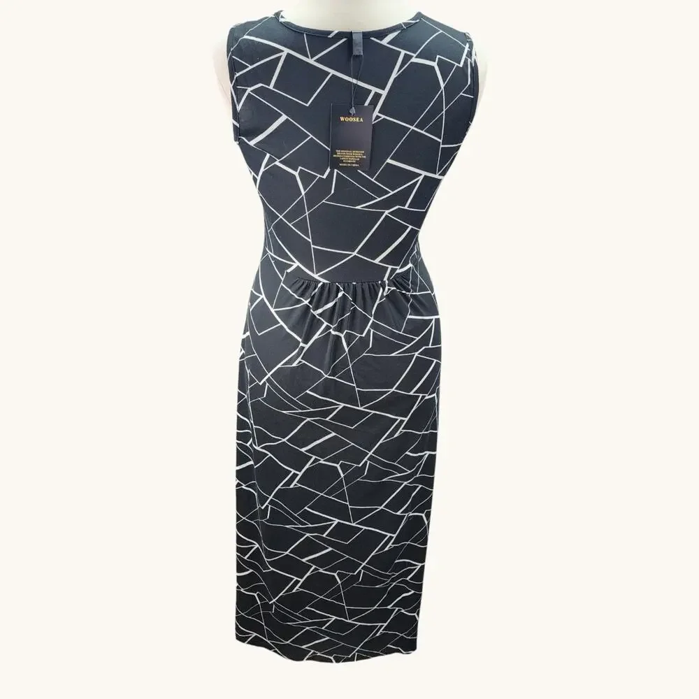 NWT Woosea Women’s XL Maxi Dress Black Geometric Sleeveless Crossover Neckline - Picture 4 of 11
